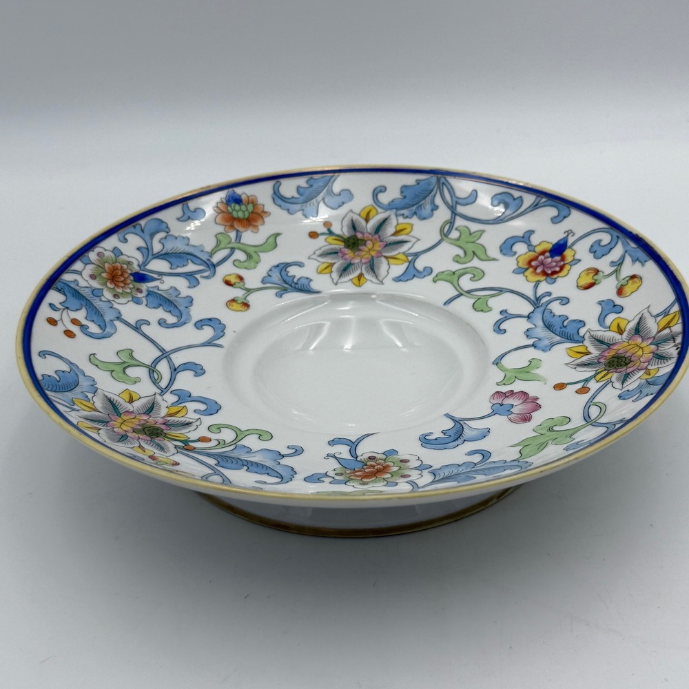 Vintage Nippon Hand Painted Floral Porcelain Saucer Blue Gold Trim 6.25 Inch